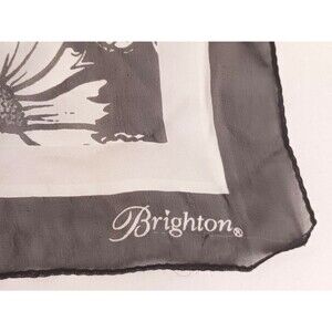 Brighton 100% Silk Chiffon Scarf Blk/Light Gray Floral Print 21X66 Rolled Edge